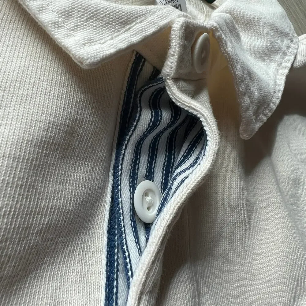 J Crew Rugby Shirt With Striped Placket Mens Large Natural
